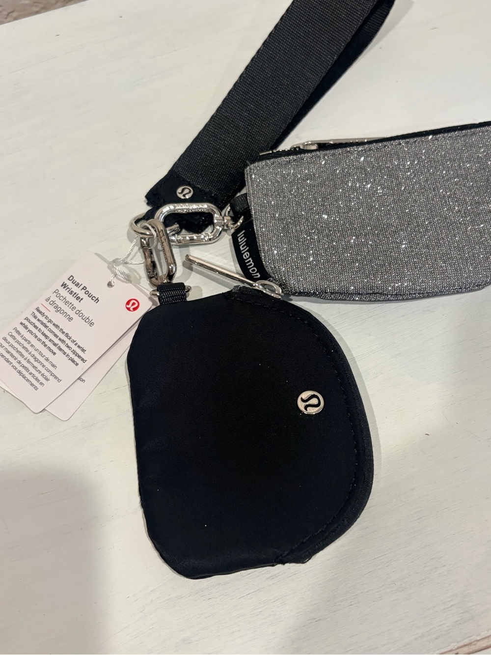 lululemon athletica Dual Pouch Wristlet - Black/Silver New